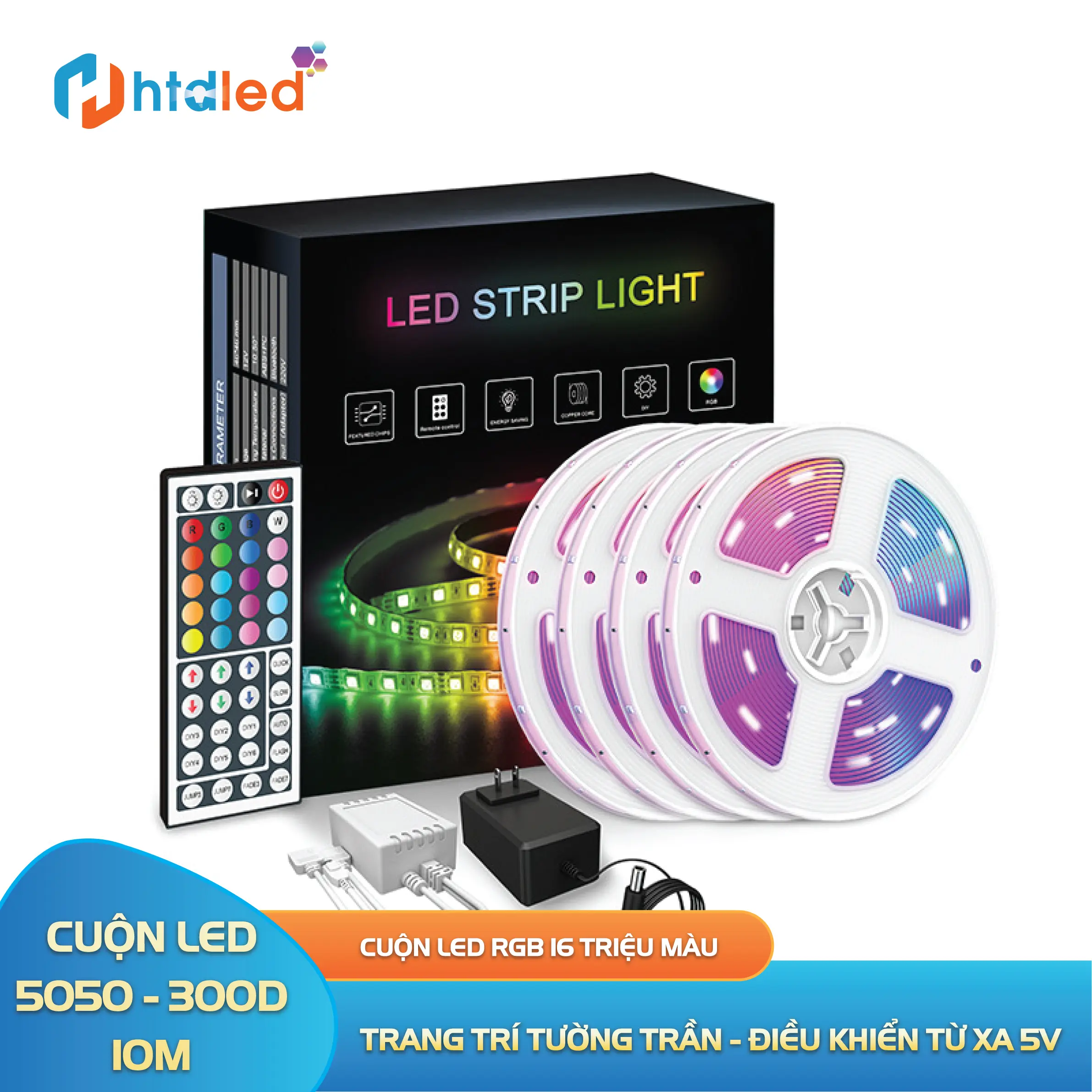 Cuộn dây LED RGB 16 triệu màu 5V điều khển từ xa trang trí tường trần phòng khách, phòng ngủ, bàn gaming, tivi