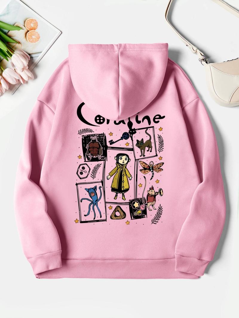 Product Introduction of Women's Cartoon Graphic Print Hoodie, Casual Cute Trendy Comfy Long Sleeve Hooded Sweatshirt for Fall & Winter, Women's Clothes for Daily Wear 5