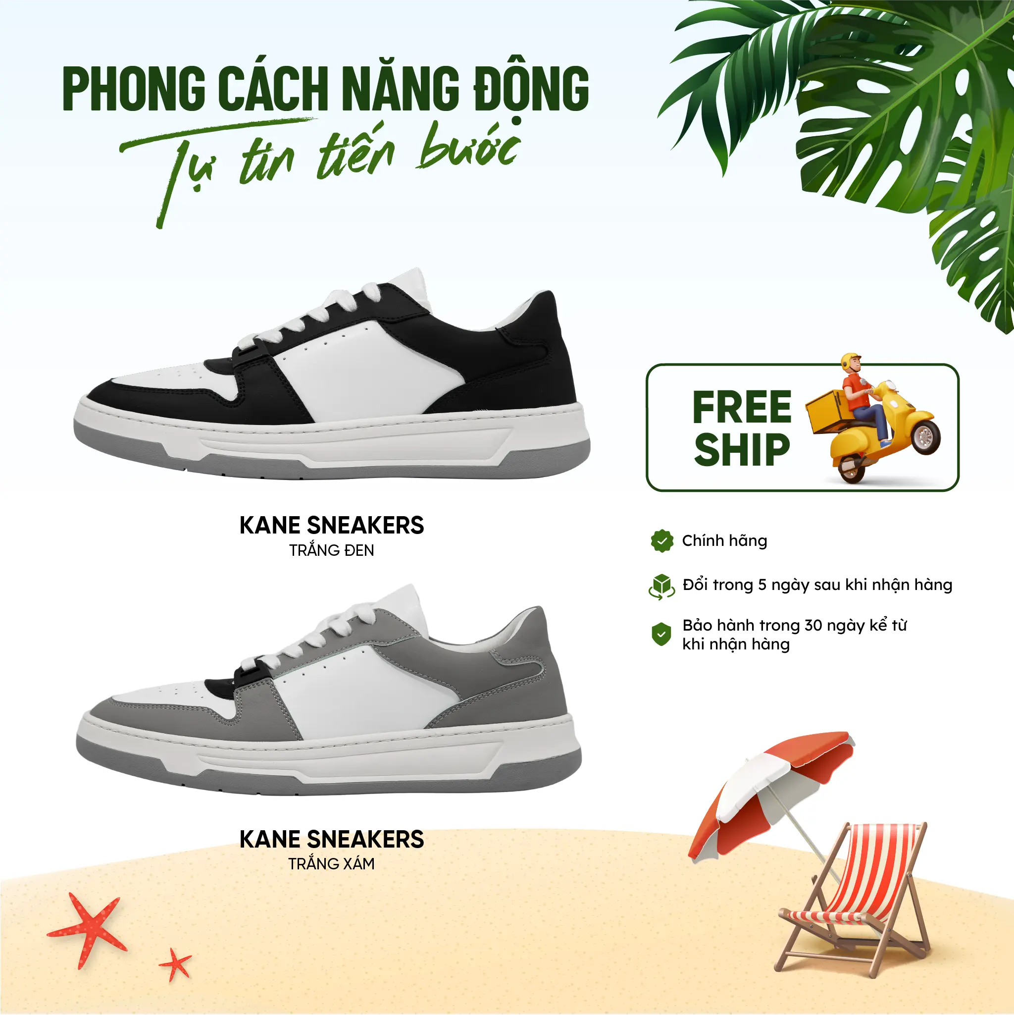Giày thể thao nam BENTONI Kane Sneakers - 2 màu Đen và Xám