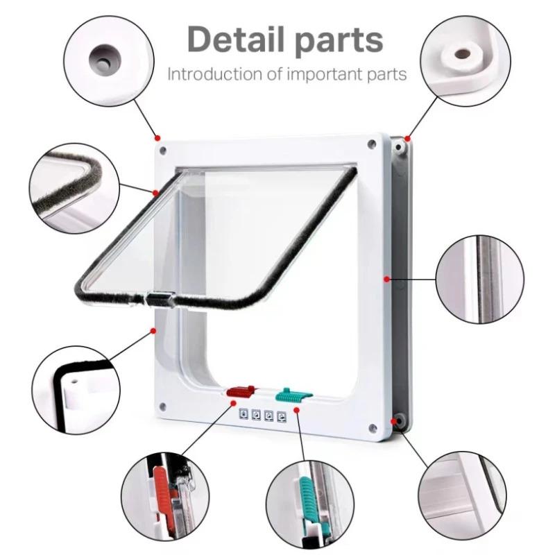 Product Introduction of Weather Proof Cat Door 4 Way Locking for Cat up to 20 lbs for Interior Doors, Cabinet, Garage Doors 4 Sizes Pet Door 8