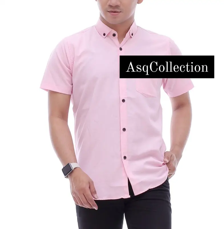 Hem Kemeja Pria Dewasa lengan pendek 13 warna Jumbo Katun Polos Hitam Putih Santai Slim-fitting V-Neck Crew Neck Biru Cream Hijau Kuning Maroon Muda Navy Baju Kerja Casual Panjang Kantor 6