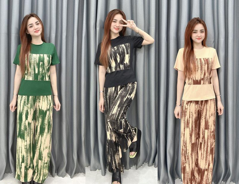 BỘ THUN GÂN TĂM ỐNG SUÔNG  PHỐI NHIỀU MÀU QUẦN CÓ TÚI DỂ THƯƠNG Áo Nữ