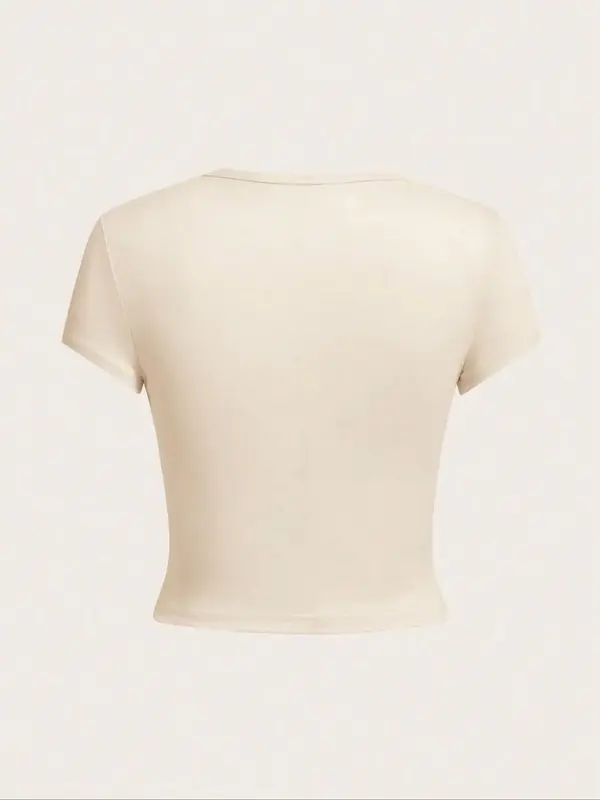 Women's Letter Print Round Neck Crop Tee, Vintage Trendy Casual Short Sleeve T-shirt for Daily Wear, Graphic Tees Women 7