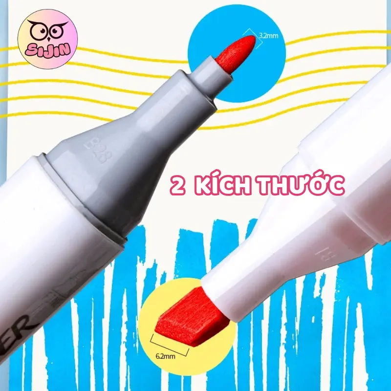 Bút Màu Marker Dầu – Bút Màu 2 Đầu Mực To Nhỏ, Chất Dầu Chống Nước, Nhanh Khô, Màu Sắc Tươi Sáng, Đầy Đủ 24/36/48/60/80/120 Màu - SIJIN 1