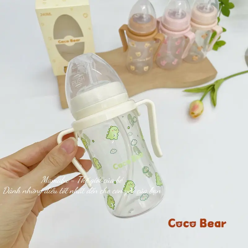 ( Tặng Cọ Ống Hút ) Bình Tập Hút Tập Uống Cầm Tay CocoBear Ống Hút Silicone Mềm Mại Chống Sặc, Dung Tích 180ml/ 240ml Cho Bé Mamabu 2