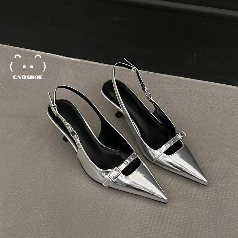 (FREESHIP) Giày Mũi Nhọn Diamante Nữ Gài Khuy Phong Cách Retro Shoes Nhung Su Đế Bằng Shoes 3 Phân guốc thấp Dép Sandal Cao Su giay dethap