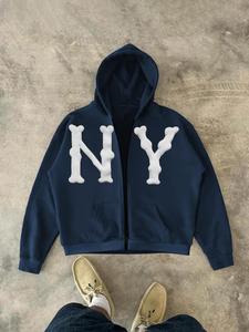 Women's Letter  Patched Drop Shoulder Zip Up Hoodie, Fashion Casual Pocket Hooded Sweatshirt for Daily Holiday Outdoor Wear, Women Clothing for Fall & Winter