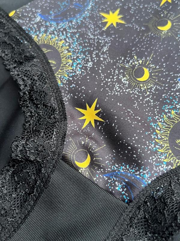 Plus Size Galaxy Print Contrast Lace Knicker, Casual Soft Comfy Panty for Daily Wear, Women's Underwear for All Seasons 7