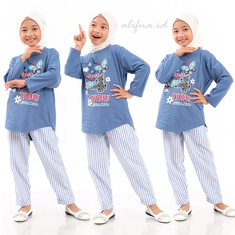 Setelan Anak Perempuan Kaos Katun Terbaru Kekinian usia 5 Sampai 14 Tahun alifna kids02 Baju Celana Fashion 1