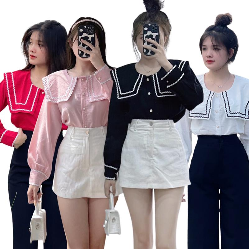 Áo babydoll tay dài áo kiểu tiểu thư viền bèo ,áo kiểu sơ mi tay phồng ulzzang PLA131