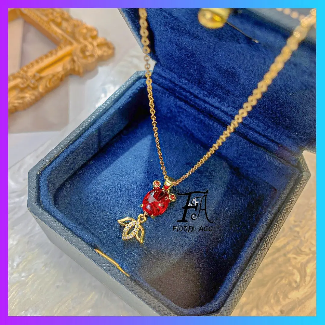 FA Kalung Koi Hoki Perempuan Elegan Titanium Liontin Koi Keberuntungan Anti Karat Korea Perhiasan Wanita - YRY-X003 Elegan Gold Kaca