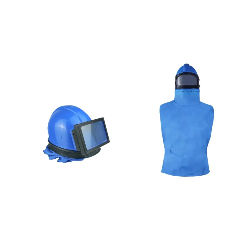 Sandblast Helmet Sandblasting Hood with Cloak Double Layer Lens Design Protective Tool Sandblasting Clothing for Spraying