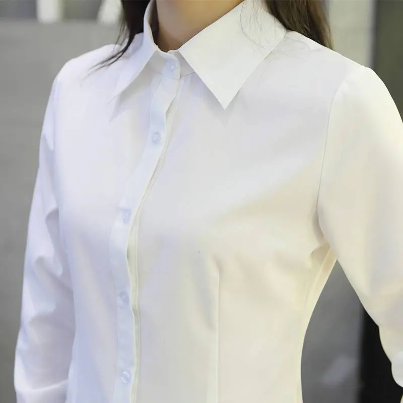 Áo Sơ Mi Trắng, Dành Cho Nữ, Dáng Ôm, Dài Tay, Trang Phục Công Sở, Trang Phục Trang Trọng, Bộ Sưu Tập Mùa Xuân Và Mùa Thu, Phong Cách Hàn Quốc, Áo, Thích Hợp Cho Quần Áo Làm Việc, 2024 1