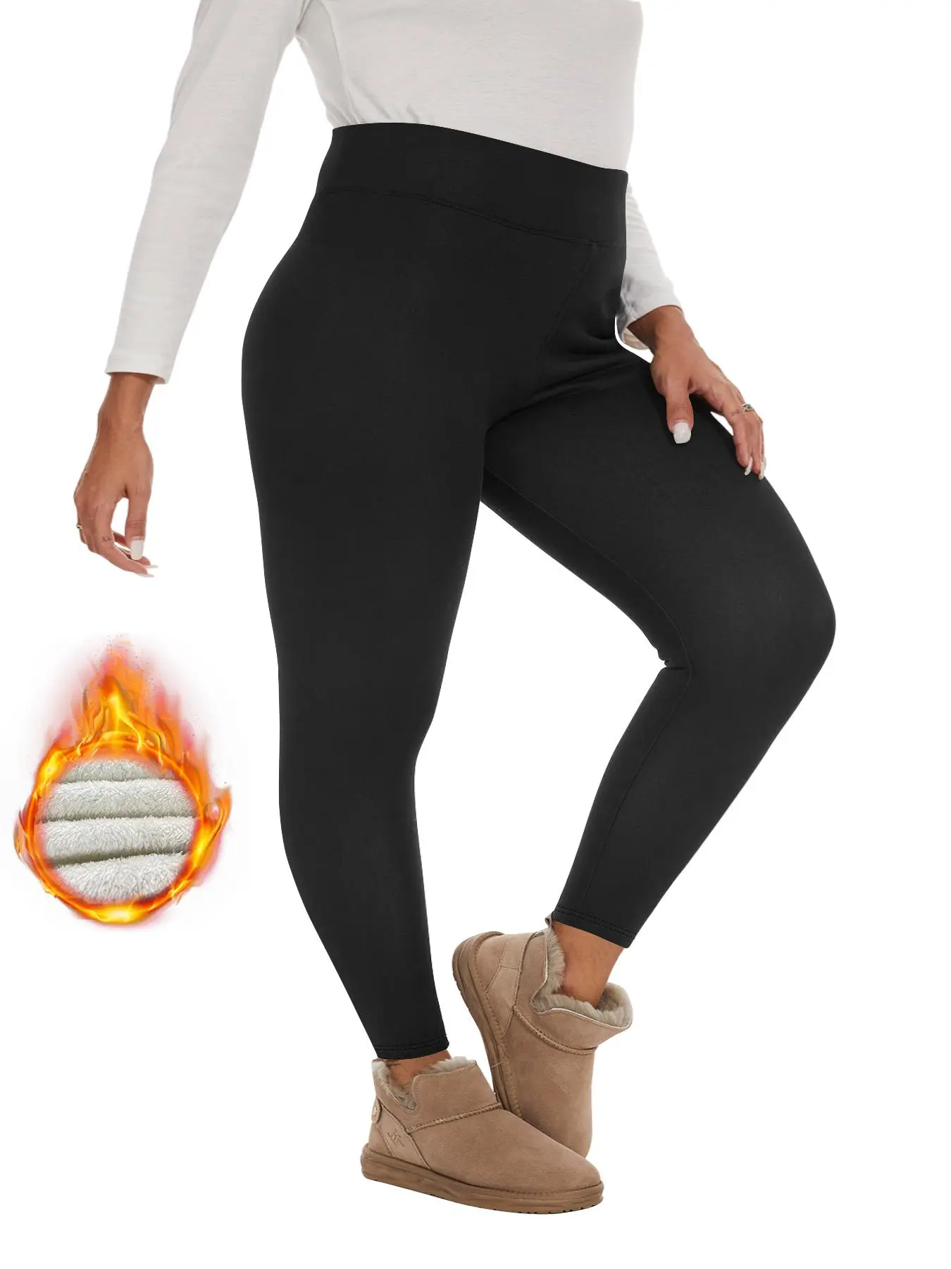 【Plus Size】 Solid High Waist Thermal Lined Leggings, Casual Comfy Liner Fleece Skinny Pants for Women, Leggings for Women, Women's Bottoms for Fall & Winter