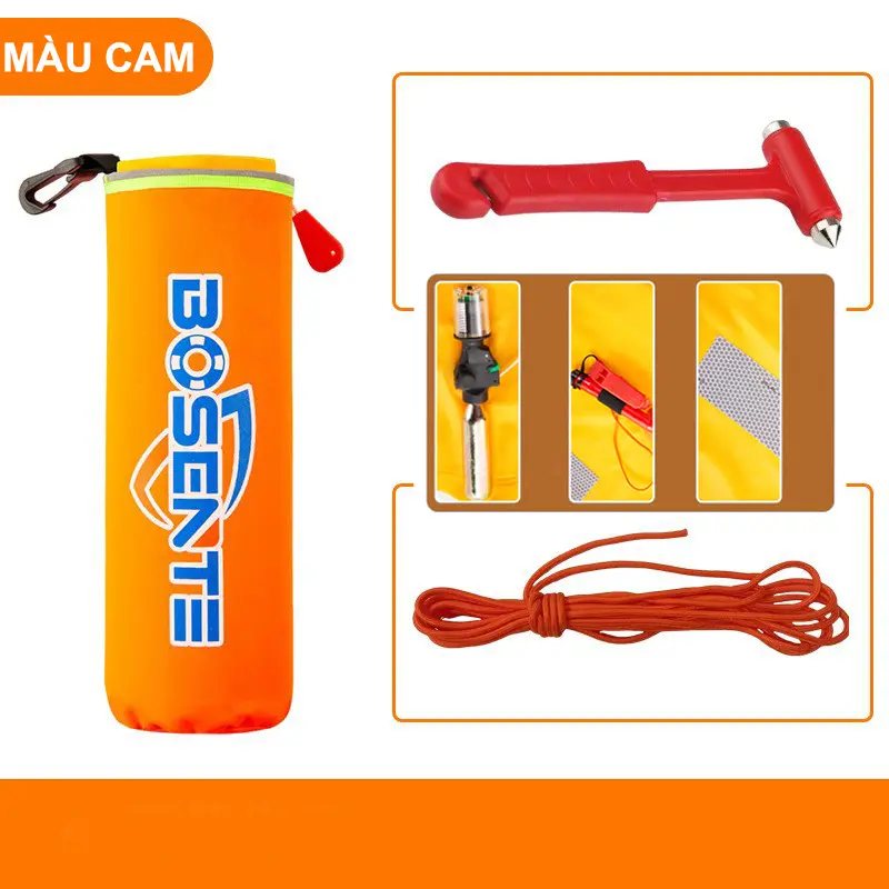 Phao cứu sinh bơm hơi tự động có búa phá cửa sổ + dây cứu hộ cho ô tô - Phao cứu hộ ô tô di động khi rơi xuống nước
