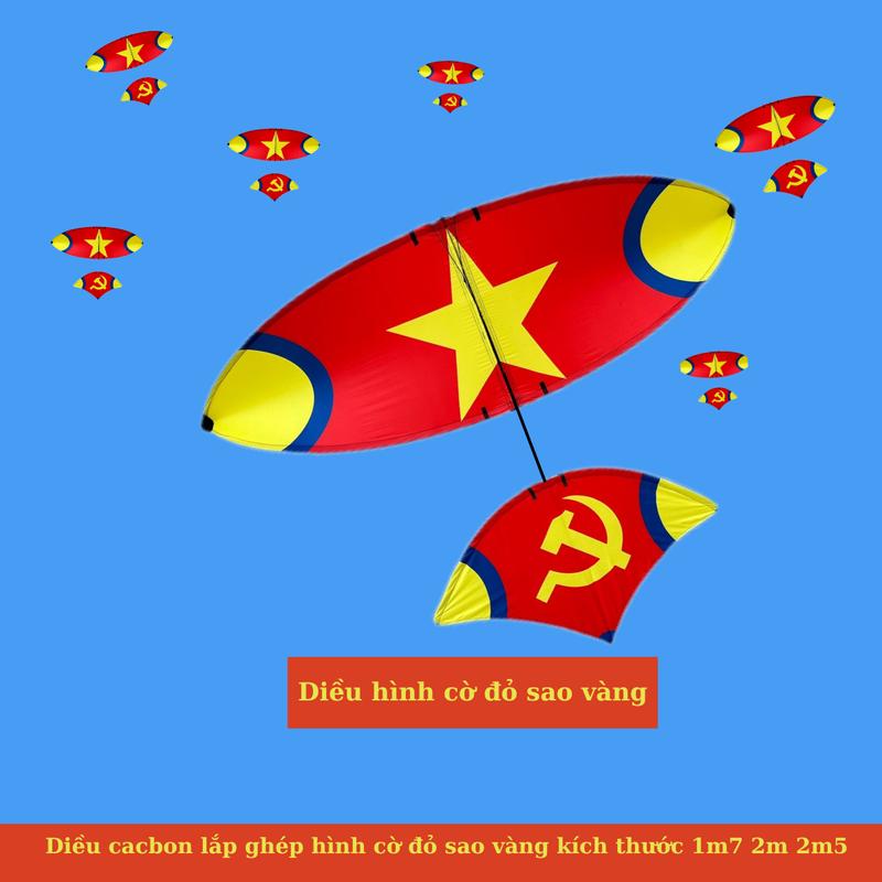 Diều Sáo Cờ Đỏ Sao Vàng, Diều Cacbon 1m7 -2m- 2m5 dễ lắp ghép, nhẹ bền, áo có khóa kéo, dễ dàng thay áo Đồ Chơi Toy