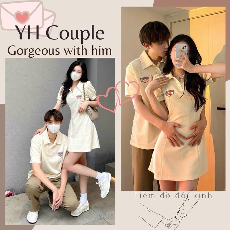 SET ĐỒ ĐÔI KEM SỮA POLO CHẤT THUN COTTON TỔ ONG - YH COUPLE SHOP Áo Top Nữ Women
