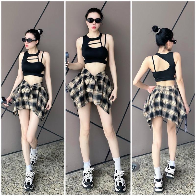 Chân váy thể thao nữ, váy kẻ caro buộc nơ chất đũi mềm thoáng mát dành cho các chị em chuyên nhảy zumba, shuffle dance 5