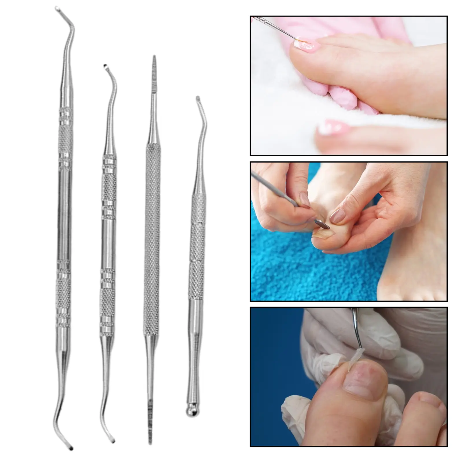Wsgdigr@3/4Pcs Stainless Steel Ingrown Toenail Removal Kit Professional Pedicure Nail Cleaner Set for Safe Ingrown Toenail Treatment Versatile Precision Care Tools Manicure Nail Care