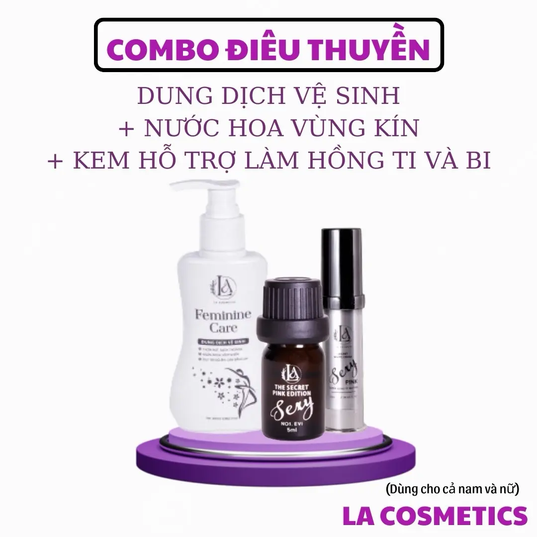 Combo 3 sản phẩm chăm sóc phụ nữ - Dung dịch vệ sinh thuần chay, Nước hoa vùng kín, Kem hỗ trợ làm hồng ti và bi - LaCosmetics + Chăm sóc vùng kín - Women