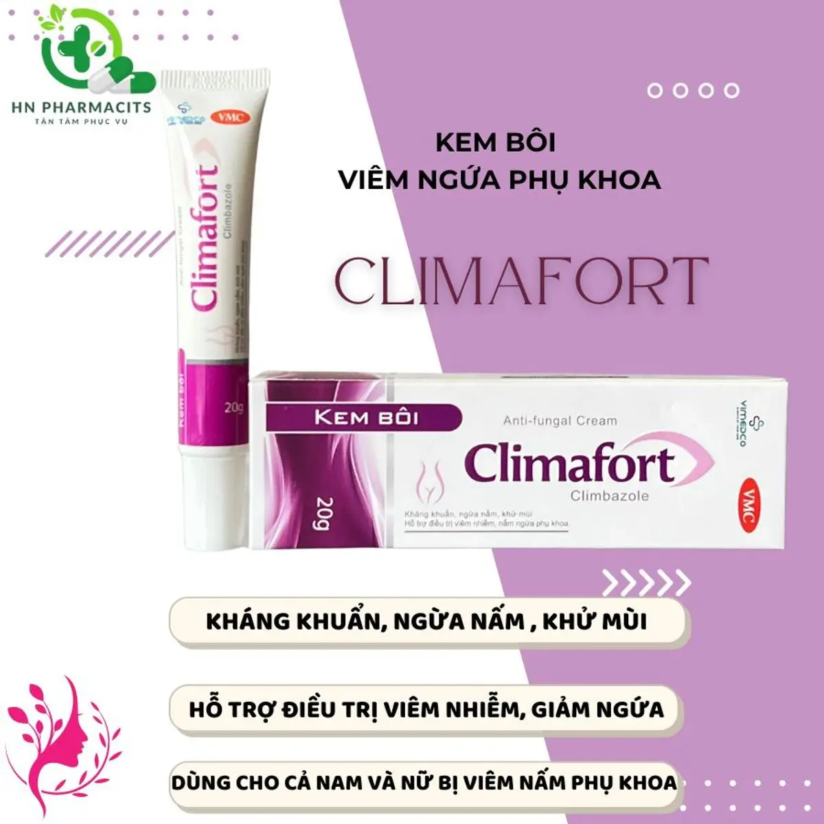 Kem bôi phụ khoa CLIMAFORT giảm viêm nhiễm nấm ngứa phụ kho cho cả nam và nữ tuýp 20g (có che tên)