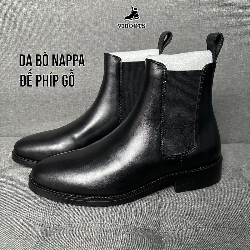 Giày Chelsea Boots Da Bò Nguyên Tấm Mũi Tròn Cổ Ôm Giày Boot Nam Da Thật Cao Cổ Đế Phíp Tăng Chiều Cao