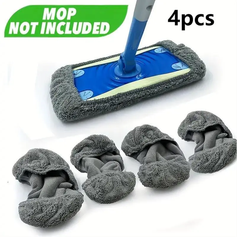 Reusable Mop Replacement Pad without Mop, 4 Counts Flat Floor Mop Replacement Cloth, Washable & Durable Replacement Mop Cloth,household Cleaning Supplies 0