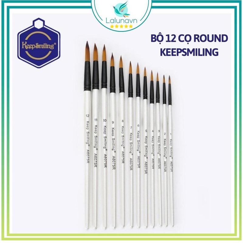 Bộ 12 cọ vẽ màu nước trắng ngọc trai dầu dẹp Keep Smiling, waterbrush Lalunavn - B50
