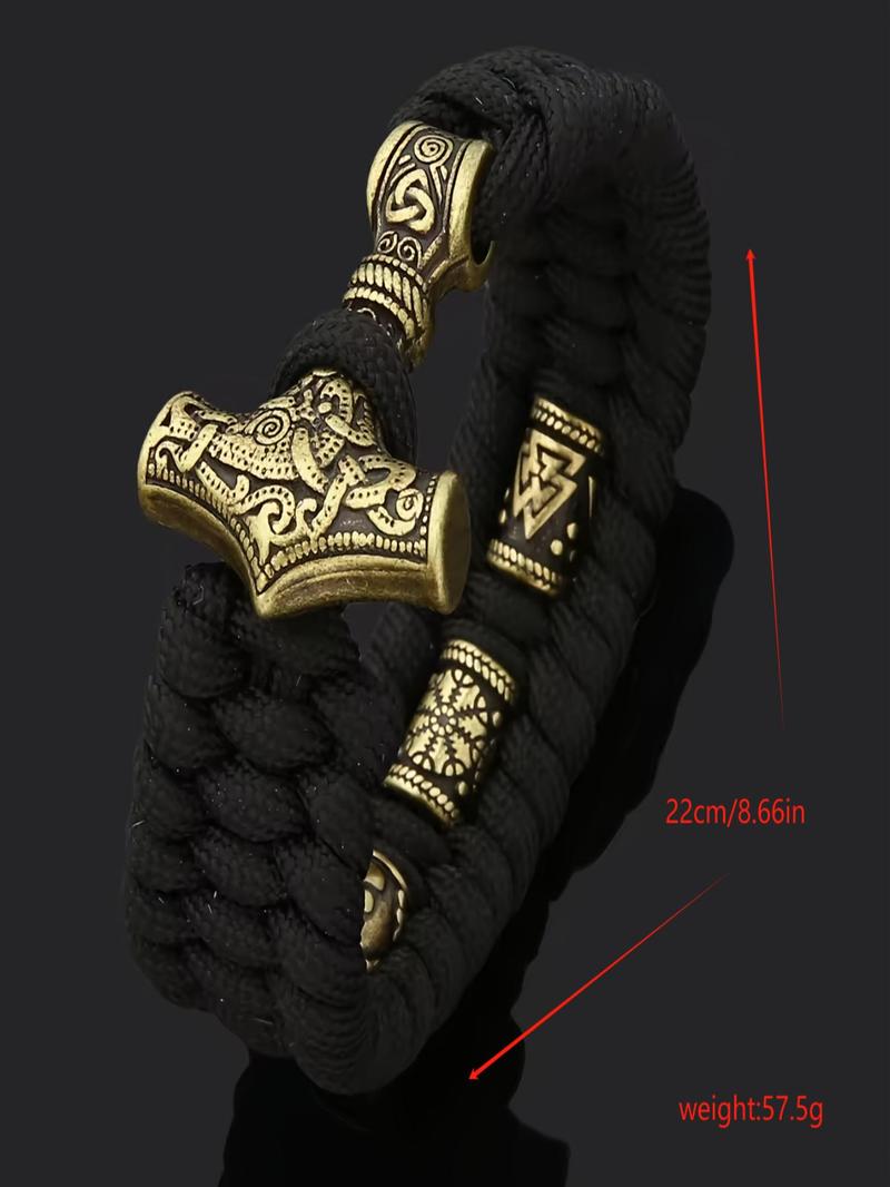 Product Introduction of Men's Hammer Design Bracelet, Handmade Braided Bracelet, Stainless Steel Hammer Pendant Bracelet for Men 1