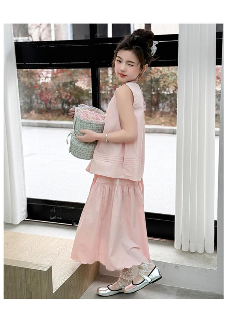 Product Introduction of Bộ Đồ Bé Gái, Thiết Kế Hai Mảnh, Thời Trang Hàn Quốc, Thích Hợp Mặc Hàng Ngày Hoặc Đi Học, Phong Cách Vải Lanh Bông Không Tay Trơn Có Sẵn Trong Cỡ 18-50kg 7
