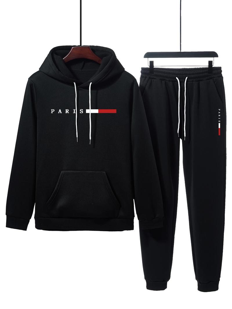 Product Introduction of Men's Letter Print Drop Shoulder Sweatshirt & Drawstring Waist Sweatpants Two-piece Set, Regular Fit Casual Fashion Cozy Breathable Two Piece Outfits for Daily Workout Running, Men's Clothes for Fall & Winter 9