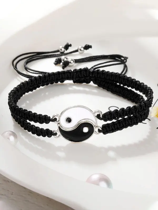Yinyang Charm Braided Bracelet, Beaded Decor Pull Adjustable Bracelet, Unisex Jewelry for Party, Daily Clothing Decor, Trendy & Exquisite Jewelry for Birthday Gift, Gifts for Wife 3
