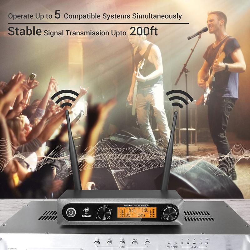 TONOR Wireless Microphone，Metal Dual Professional UHF Cordless Dynamic Mic Handheld Microphone System for Home Karaoke, Meeting, Party, Church, DJ, Wedding, Home KTV Set, TW-820 7