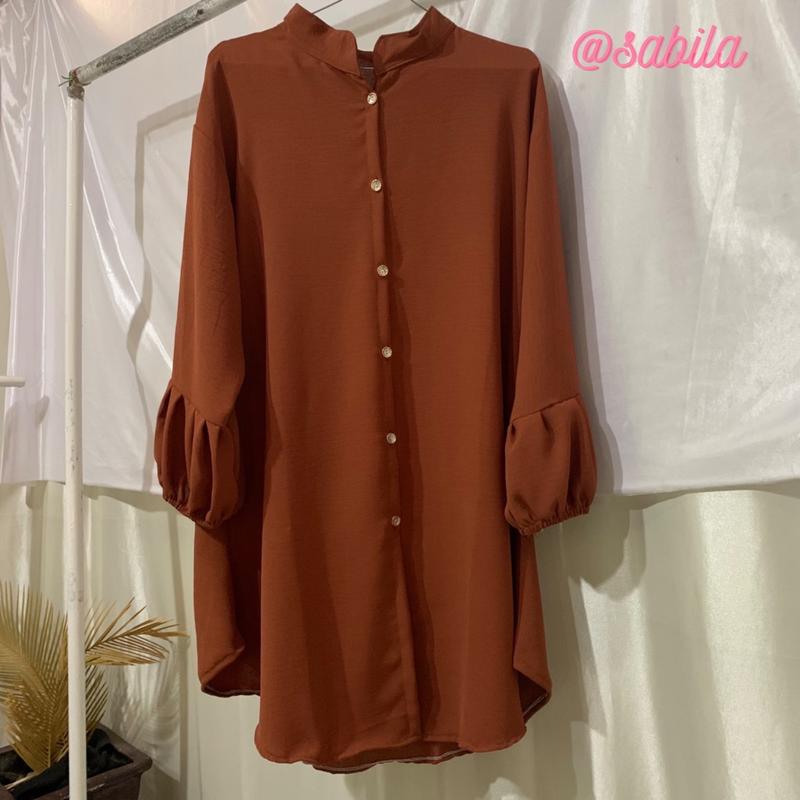 ADELA Kemeja Tunik Crinkle Airflow by Sabilakiyowo Muslim Nyaman Panjang Atasan Kancing 5