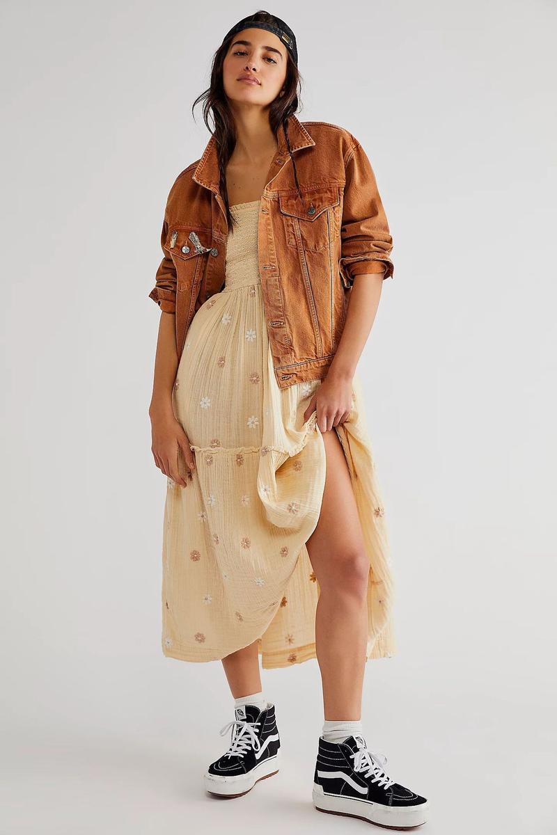 Product Introduction of Women's Floral Embroidery Frill Trim Shirred Flounce Sleeve Dress, Boho Fashion Long Sleeve Square Neck A Line Dress for Daily Holiday Vacation Wear, Ladies Dress for All Seasons, Dresses for Women, Spring Dress Casual Womenswear jaded london  dress 10