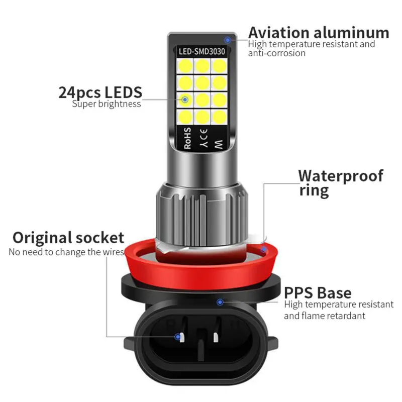 【COD+Ready Stock】Lampu Led Fog Lamp 35W 12V Mobil H11 Dua Warna Selalu Cerah, Putih + Cahaya Emas Lampu Mengemudi Bohlam Car 5