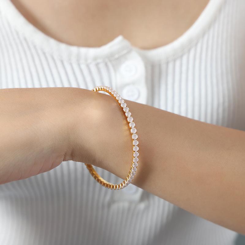 French-Style Colorful Elastic Zircon Bracelet Titanium Steel 18K Gold Non-Fading Niche Temperament All-Match Bracelet for Women 6