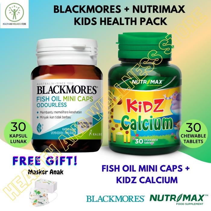Gambar PAKET BLACKMORES FISH OIL MINI CAPS ODOURLESS 30 KAPSUL LUNAK DAN NUTRIMAX KIDZ CALCIUM 30 CHEWABLE TABLETS dari Health and Wellness ID Kota Administrasi Jakarta Utara Tokopedia