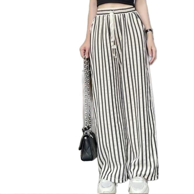 Combo 2 Quần Dài Nữ Đũi Xốp Nhăn Ống Rộng Dây Rút Kẻ Sọc Thời Trang Women Ong Pants Voi trắng quầnnỉ quan ni tây