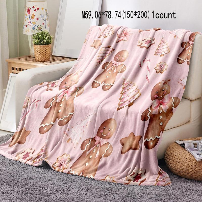 Christmas Gingerbread Man Pattern Blanket, 1 Count Soft Comfortable Throw Blanket, Bedroom Bedding Blankets, Warm Napping Blanket for Home Office Travel 3