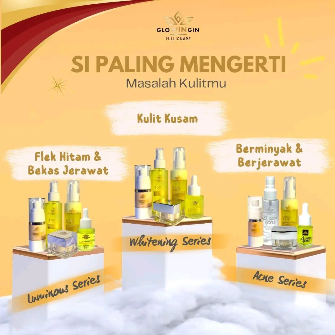 Glowingin skincare paket whitening luminous acne buat wajah kusam jadi glowing bebas flek hitam jerawat kerutan anti aging beruntusan Pemutihan Hidrasi Hyaluronic Vitamin Mencerahkan Foundation Memudarkan Kosmetik