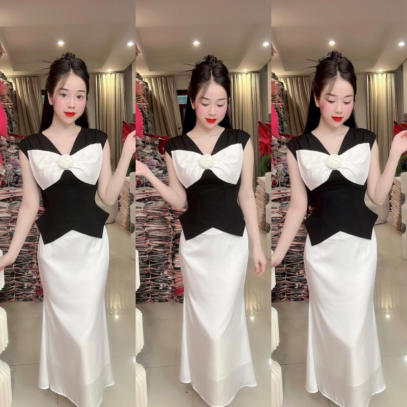 (T55) Set thiết kế hai món áo phối nơ cách điệu form tôn dáng chít eo + chân váy lụa mát đuôi cá đều đẹp sét đồ nữ sang chảnh set váy nữ đi tiệc đi làm đi chơi đều đẹp by Thương Lê T55