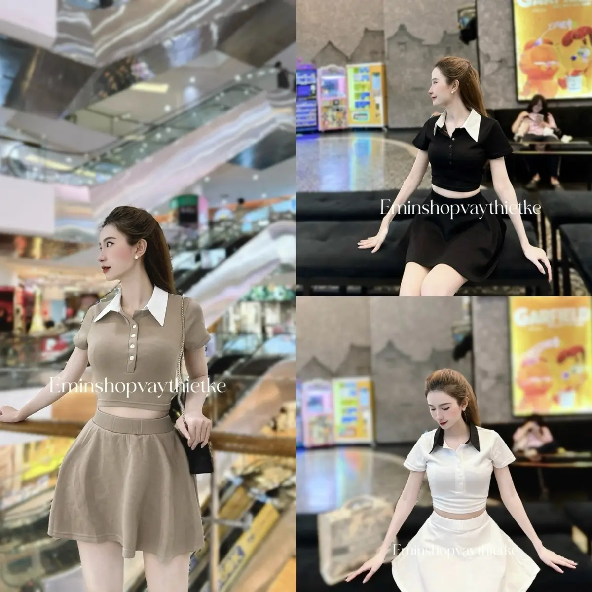 Set bộ thể thao nữ sang chảnh tôn dáng (áo croptop + vân váy 2 lớp) mặc đi chơi đi tập  By Eminshopvaythietke