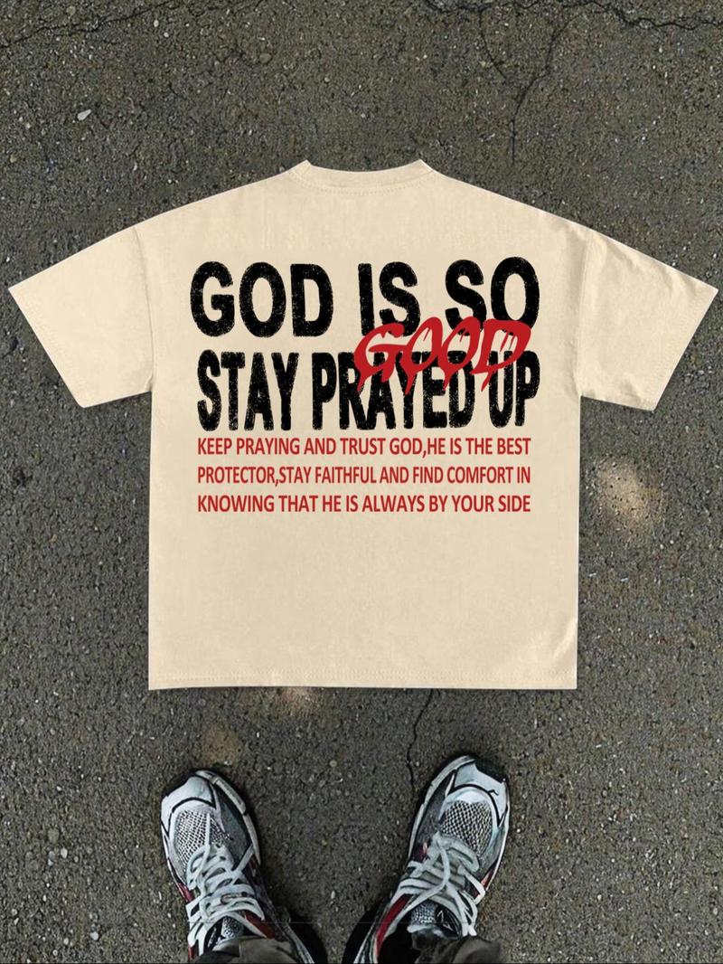 Product Introduction of Men's Letter Print Round Neck Tee, Regular Fit Casual Short Sleeve Crew Neck T-Shirt for Summer, Fashion Men's Top for Daily Wear 1