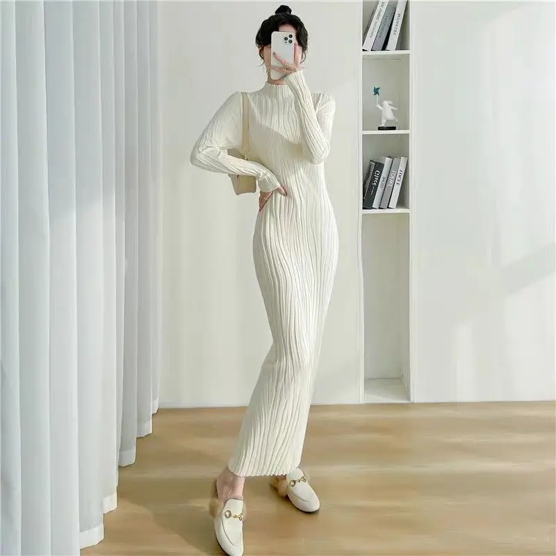 Áo Sơ Mi Lớp Nền Bó Sát Phong Cách Nhật Bản Và Hàn Quốc, Đơn Giản Và Thường Ngày, cổ lọ thấp, Thích Hợp Để Phối Bên Trong, Áo Len Dệt Kim, Váy Quá Gối, Năm 2024 Women Dress Khuy 0