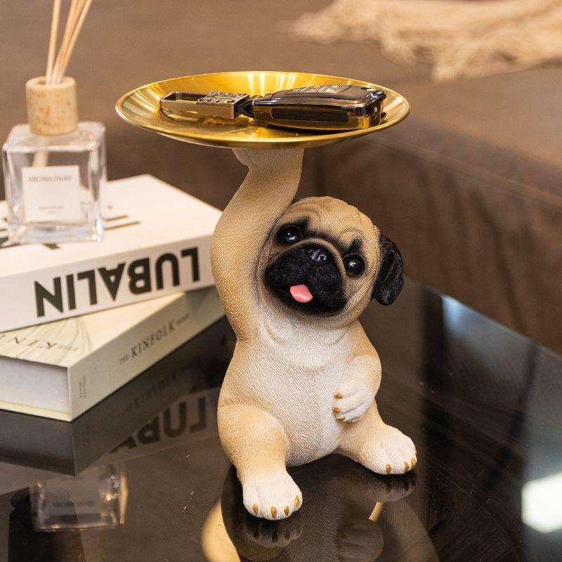 Lovely Pug Dog Resin Statue Porch Shoe Cabinet Key Storage Ornaments ...