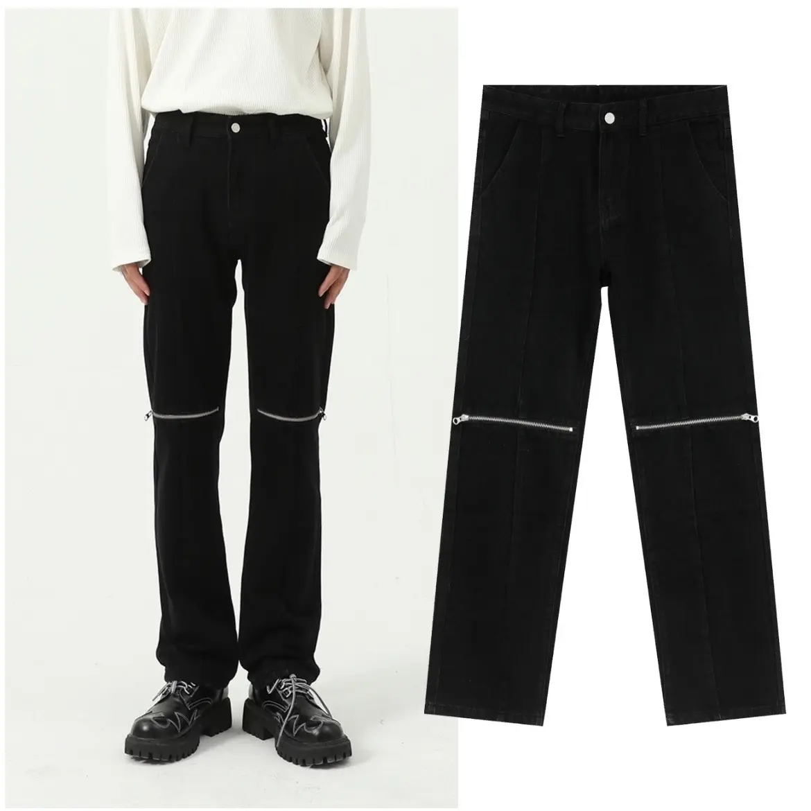 Quần Jeans Nam Zip Gối(Ống Côn)