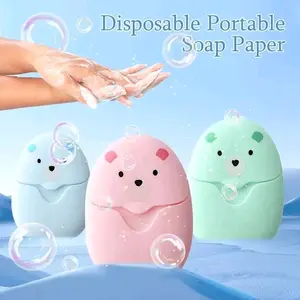 Sabun Kertas Mini Motif Beruang Isi 50Pcs / Hand Soap Mini Travel Portable /Sabun Cuci Tangan Kertas Praktis Isi 50 Traveling Disposable Hand Washing