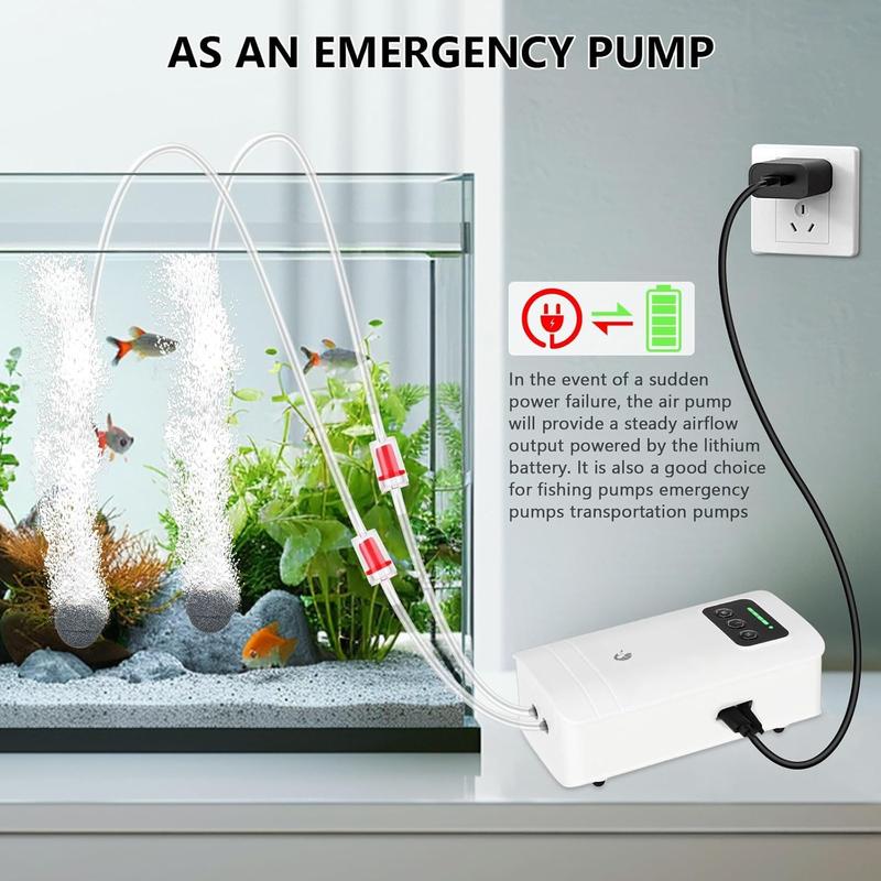 TikTok Shop Aquarium Air Pump USB Rechargeable Aerator Fish Tank Air Pump for 10 210 Gallons Portable Oxygen Pump for Outdoor Fishing Power Outages and Emergency 6W 110GPH