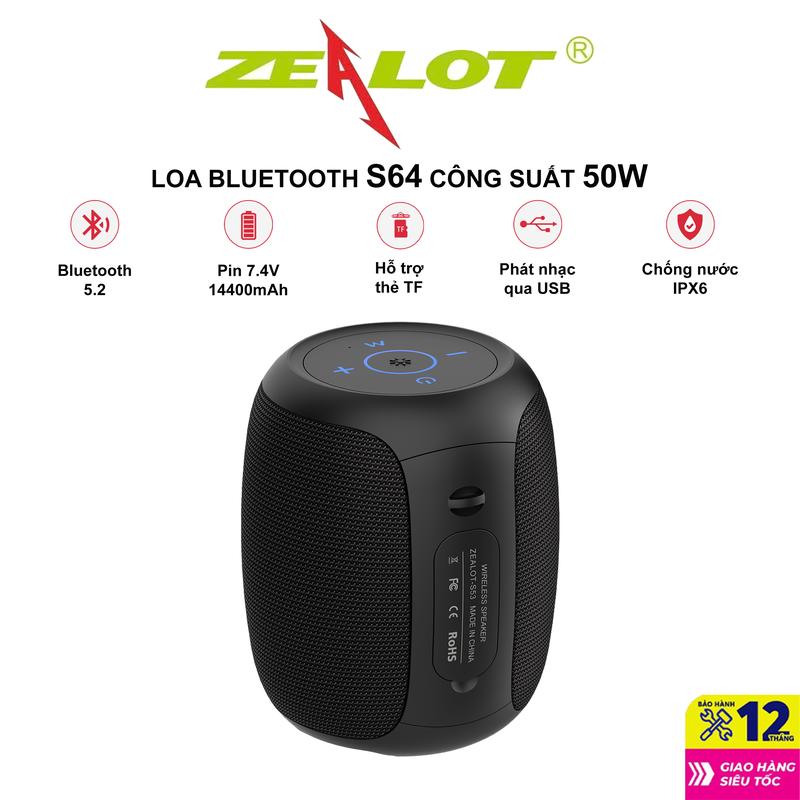 Loa Bluetooth ZEALOT S64 50W | Bluetooth 5.2 âm thanh vòm 360 độ. Bảo hành 12 tháng Củ Loa Nghe nhạc